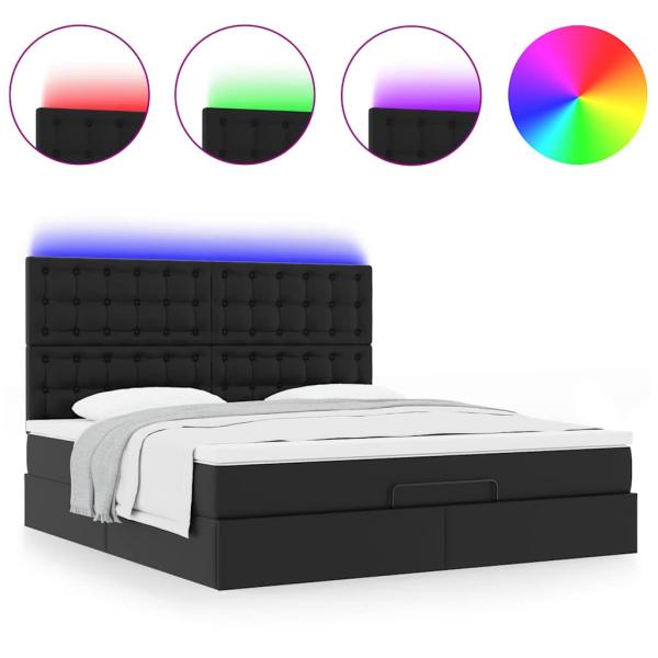 Ottoman-Bett mit Matratze Schwarz 180x200 cm Kunstleder