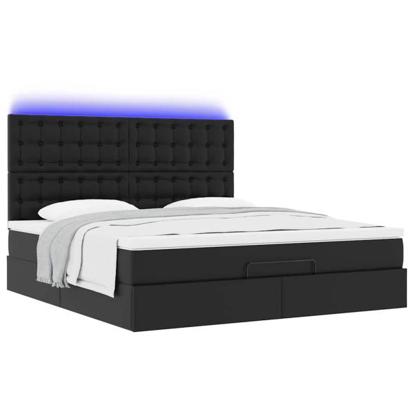 Ottoman-Bett mit Matratze Schwarz 180x200 cm Kunstleder