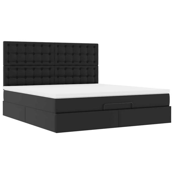 Ottoman-Bett mit Matratze Schwarz 180x200 cm Kunstleder