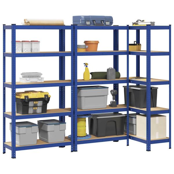 ARDEBO.de - Lagerregale mit 5 Böden 3 Stk. Blau Stahl & Holzwerkstoff
