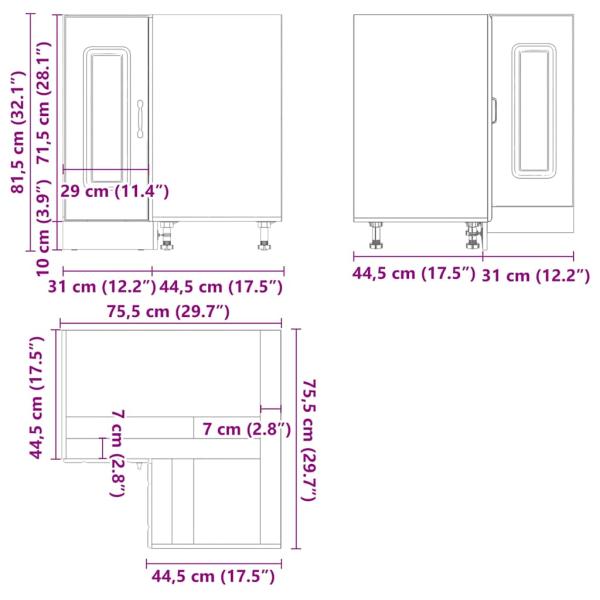 Küchen-Eckunterschrank Kalmar Grau Sonoma Holzwerkstoff