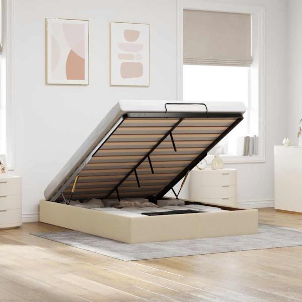 ARDEBO.de - Ottoman-Bett ohne Matratze Creme 140x200 cm Stoff