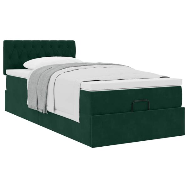 Ottoman-Bett mit Matratze Dunkelgrün 90x200 cm Samt