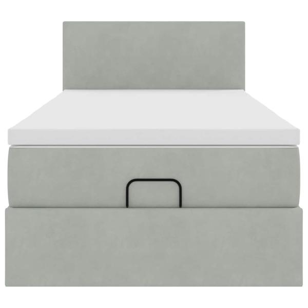 Ottoman-Bett mit Matratze Hellgrau 90x200 cm Samt