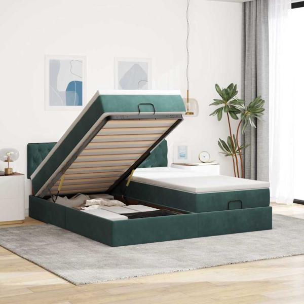 ARDEBO.de - Ottoman-Bett mit Matratzen Dunkelgrün 160x200 cm Samt