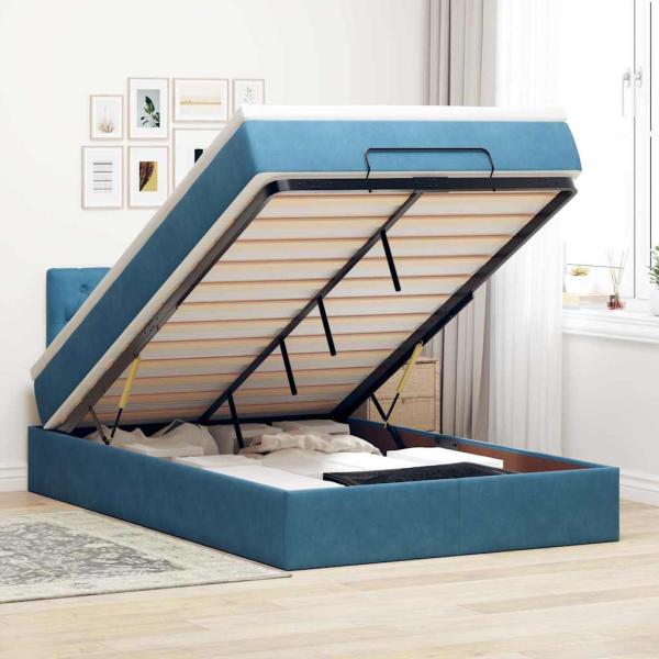 ARDEBO.de - Ottoman-Bett mit Matratze Dunkelblau 120x200 cm Samt