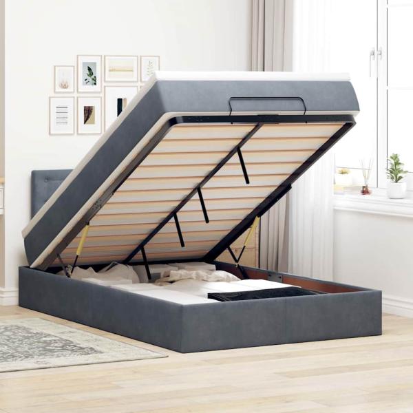 ARDEBO.de - Ottoman-Bett mit Matratze Dunkelgrau 120x200 cm Samt