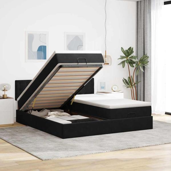 ARDEBO.de - Ottoman-Bett mit Matratzen Schwarz 200x200 cm Samt