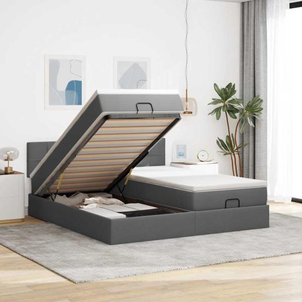 ARDEBO.de - Ottoman-Bett mit Matratzen Dunkelgrau 200x200 cm Stoff