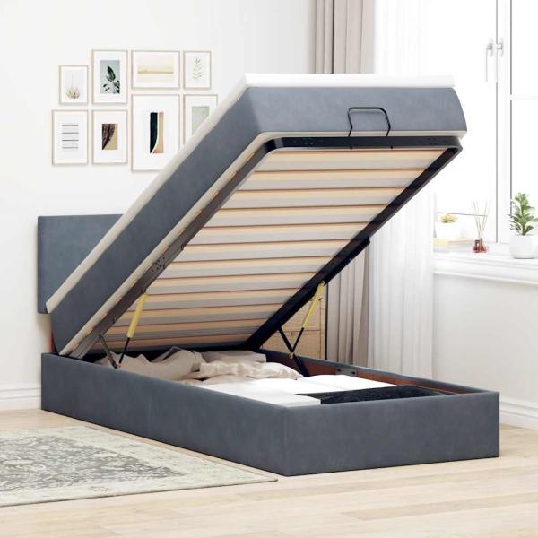 ARDEBO.de - Ottoman-Bett mit Matratze Dunkelgrau 80x200 cm Samt
