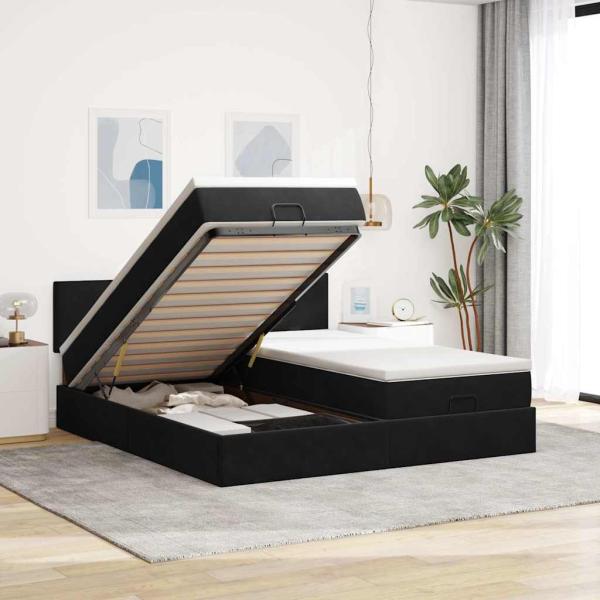 ARDEBO.de - Ottoman-Bett mit Matratzen Schwarz 200x200 cm Samt