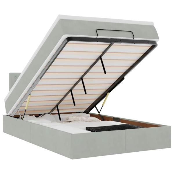 Ottoman-Bett mit Matratze Hellgrau 120x190 cm Samt