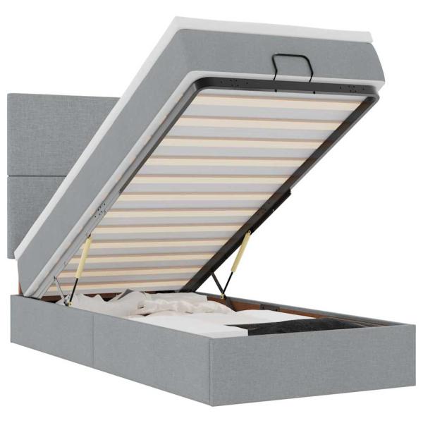 Ottoman-Bett mit Matratze Hellgrau 90x200 cm Stoff