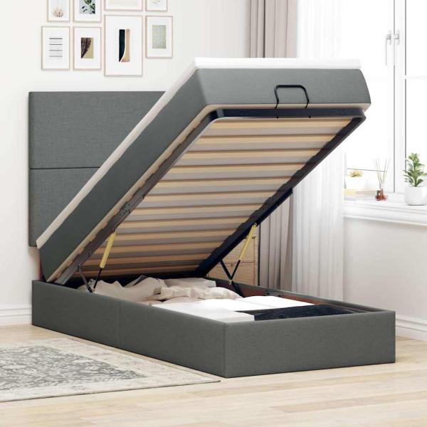 ARDEBO.de - Ottoman-Bett mit Matratze Dunkelgrau 90x190 cm Stoff