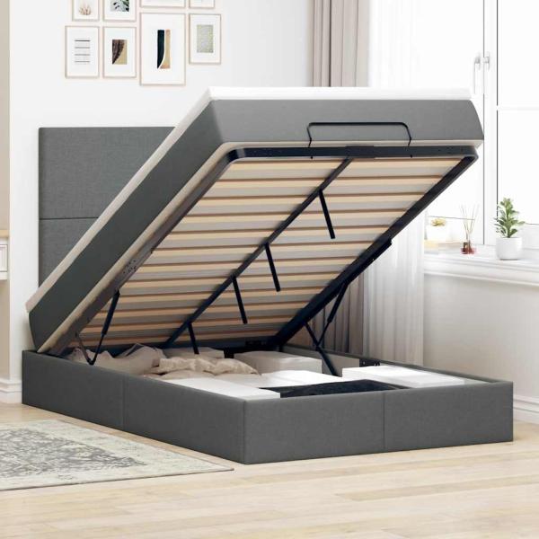 ARDEBO.de - Ottoman-Bett mit Matratze Dunkelgrau 120x200 cm Stoff