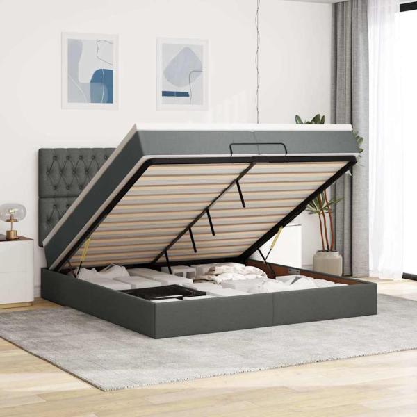 ARDEBO.de - Ottoman-Bett mit Matratzen Dunkelgrau 200x200 cm Stoff