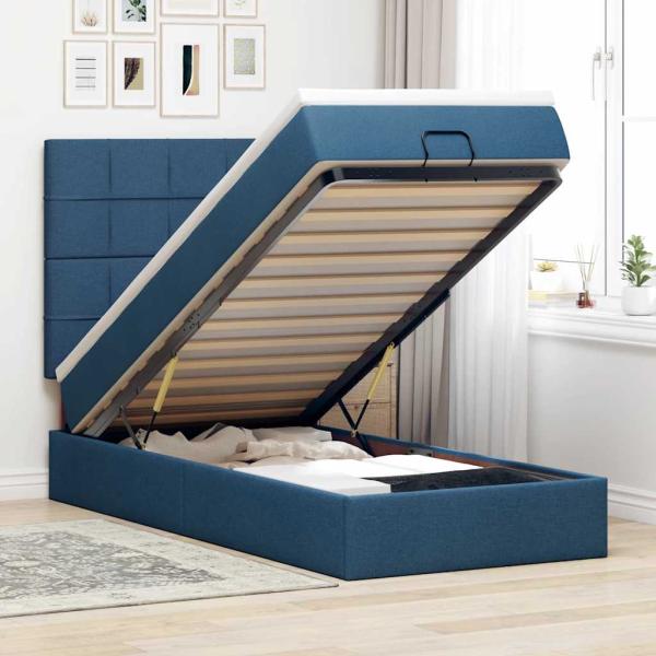 ARDEBO.de - Ottoman-Bett mit Matratze Blau 90x190 cm Stoff
