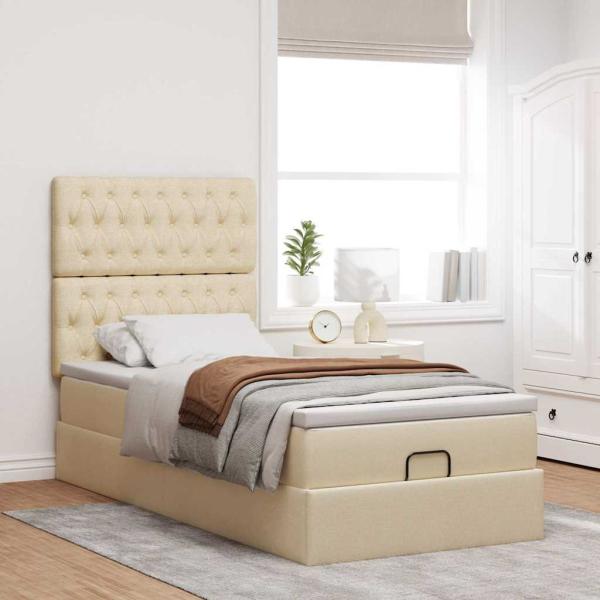 Ottoman-Bett mit Matratze Creme 90x190 cm Stoff