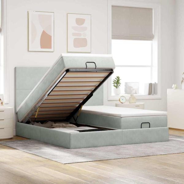 ARDEBO.de - Ottoman-Bett mit Matratzen Hellgrau 180x200 cm Samt