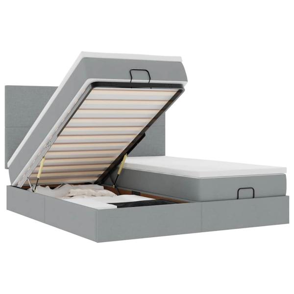 Ottoman-Bett mit Matratzen Hellgrau 160x200 cm Stoff