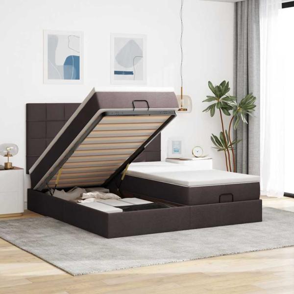 ARDEBO.de - Ottoman-Bett mit Matratzen Dunkelbraun 200x200 cm Stoff