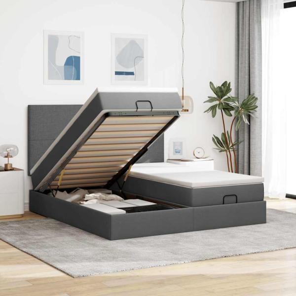 ARDEBO.de - Ottoman-Bett mit Matratzen Dunkelgrau 180x200 cm Stoff