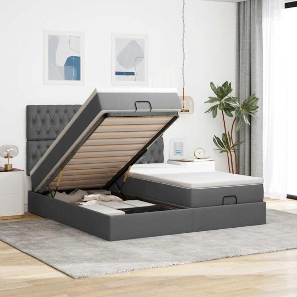 ARDEBO.de - Ottoman-Bett mit Matratzen Dunkelgrau 180x200 cm Stoff