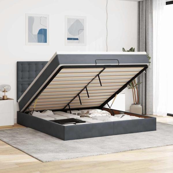 ARDEBO.de - Ottoman-Bett mit Matratzen Dunkelgrau 180x200 cm Samt