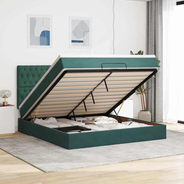 ARDEBO.de - Ottoman-Bett mit Matratzen Dunkelgrün 180x200 cm Samt