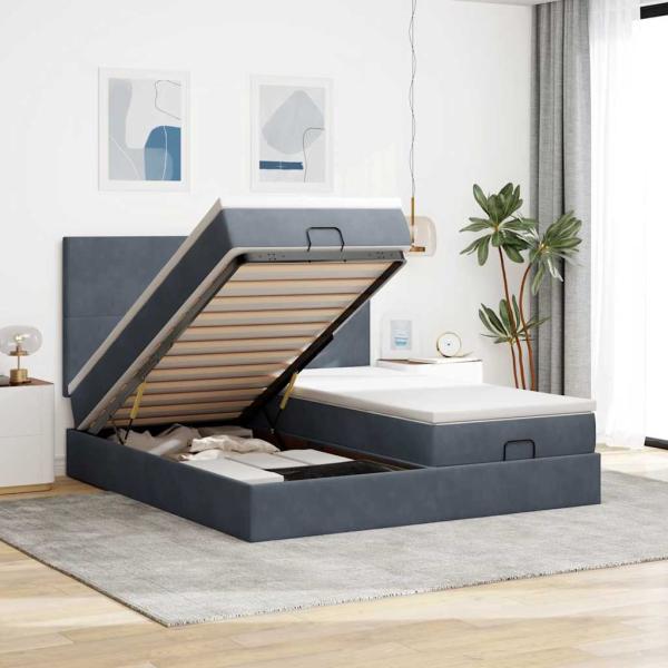 ARDEBO.de - Ottoman-Bett mit Matratzen Dunkelgrau 160x200 cm Samt