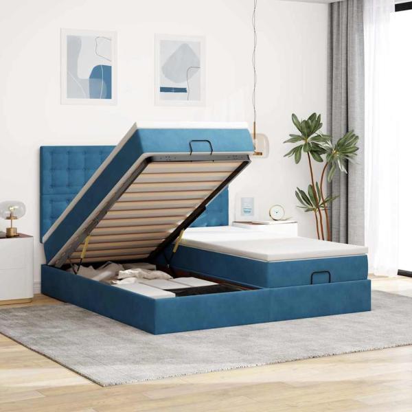 ARDEBO.de - Ottoman-Bett mit Matratzen Dunkelblau 180x200 cm Samt