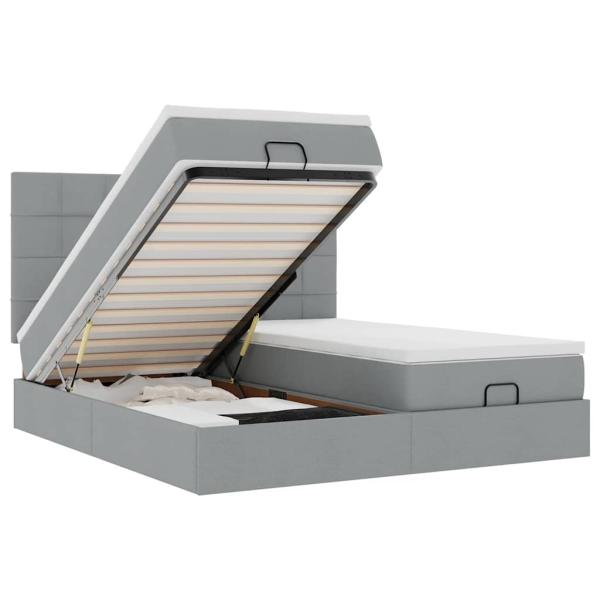 Ottoman-Bett mit Matratzen Hellgrau 160x200 cm Stoff