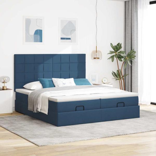 ARDEBO.de - Ottoman-Bett mit Matratzen Blau 180x200 cm Stoff