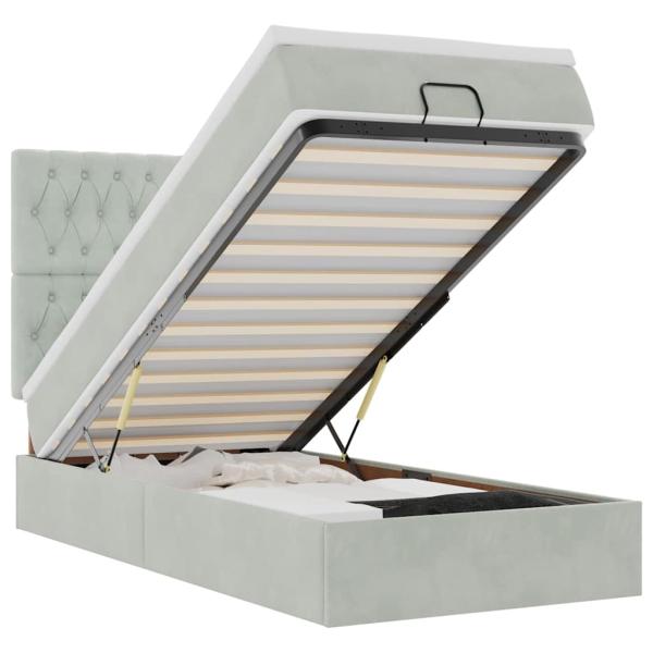 Ottoman-Bett mit Matratzen Hellgrau 90x200 cm Samt