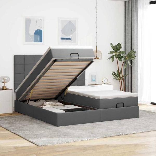 ARDEBO.de - Ottoman-Bett mit Matratzen Dunkelgrau 180x200 cm Stoff