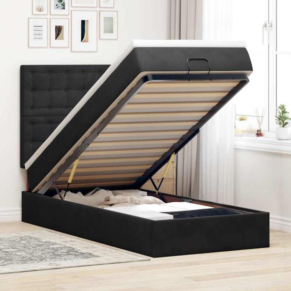 ARDEBO.de - Ottoman-Bett mit Matratzen Schwarz 80x200 cm Samt