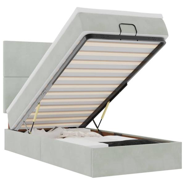 Ottoman-Bett mit Matratzen Hellgrau 90x200 cm Samt