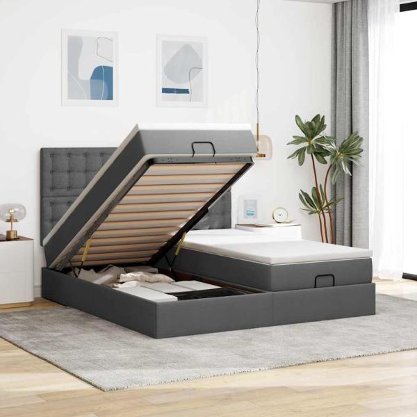 ARDEBO.de - Ottoman-Bett mit Matratzen Dunkelgrau 160x200 cm Stoff