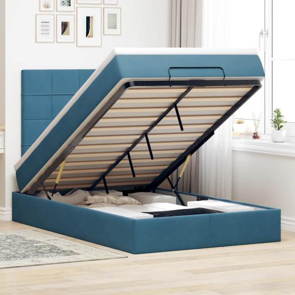 ARDEBO.de - Ottoman-Bett mit Matratzen Dunkelblau 120x190 cm Samt