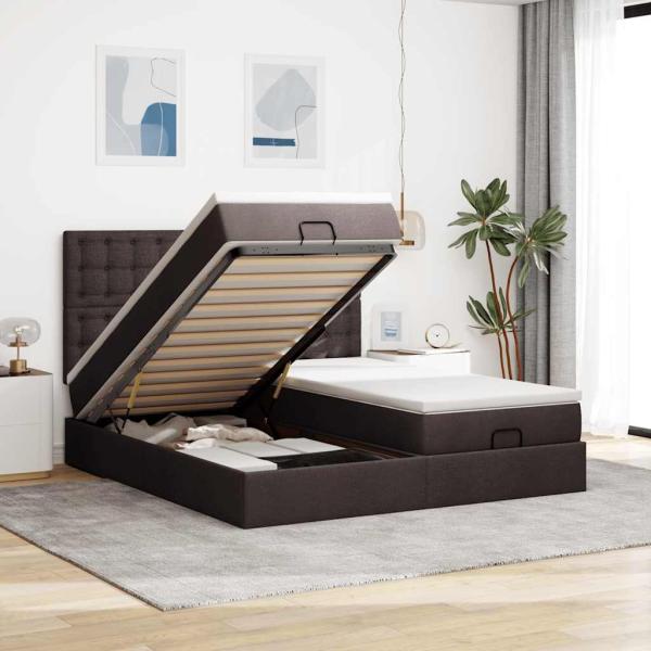 ARDEBO.de - Ottoman-Bett mit Matratzen Dunkelbraun 200x200 cm Stoff