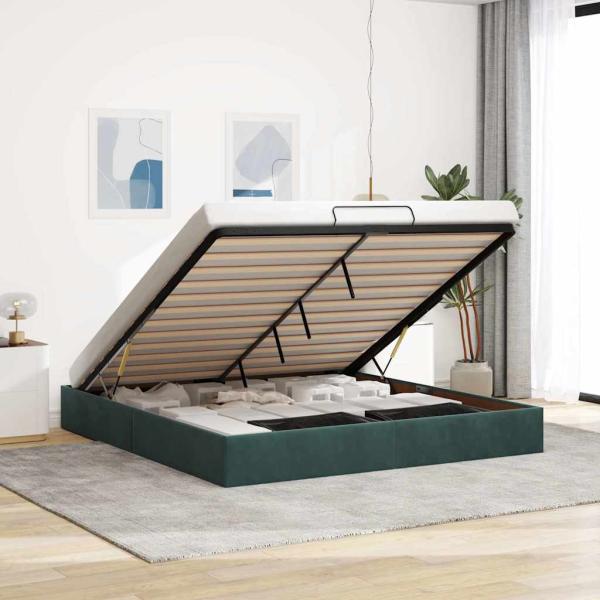 ARDEBO.de - Ottoman-Bett ohne Matratze Dunkelgrün 180x200 cm Samt