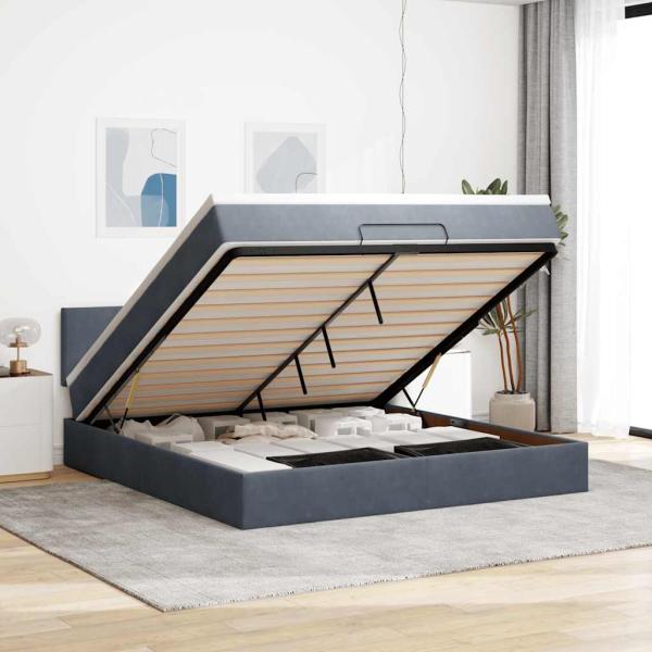 ARDEBO.de - Ottoman-Bett mit Matratze Dunkelgrau 180x200 cm Samt