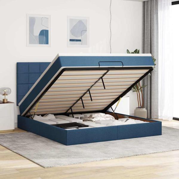 ARDEBO.de - Ottoman-Bett mit Matratze Blau 160x200 cm Stoff