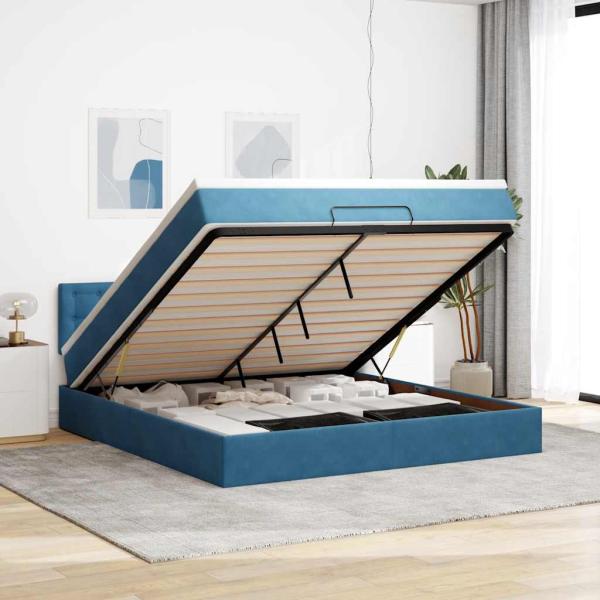 ARDEBO.de - Ottoman-Bett mit Matratze Dunkelblau 180x200 cm Samt