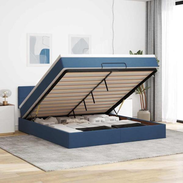 ARDEBO.de - Ottoman-Bett mit Matratze Blau 160x200 cm Stoff