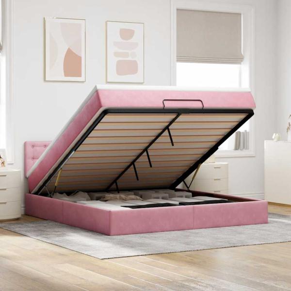 ARDEBO.de - Ottoman-Bett mit Matratze Rosa 180x200 cm Samt