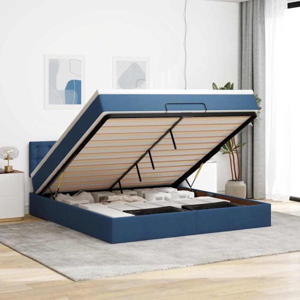 ARDEBO.de - Ottoman-Bett mit Matratze Blau 160x200 cm Stoff