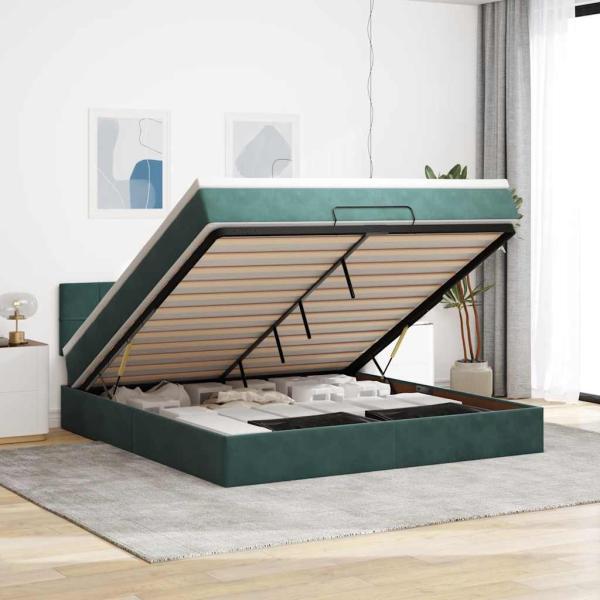 ARDEBO.de - Ottoman-Bett mit Matratze Dunkelgrün 180x200 cm Samt