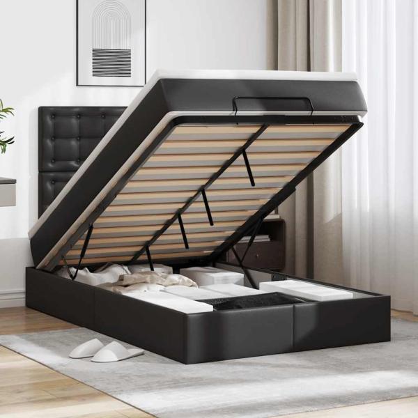 ARDEBO.de - Ottoman-Bett mit Matratze Schwarz 120x190 cm Kunstleder