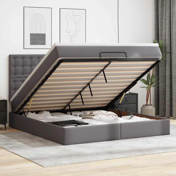 ARDEBO.de - Ottoman-Bett mit Matratze Grau 180x200 cm Kunstleder